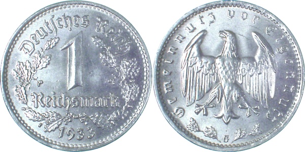 35433G~1.1 1 Reichsmark  1933G prfr/stgl J 354  
