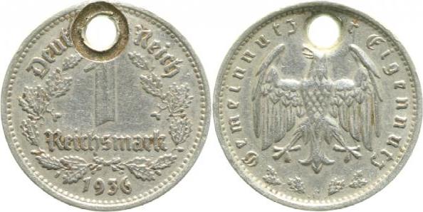 35436G~3.0b 1 Reichsmark  1936G ss mit größerem Loch J 354  