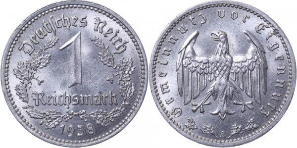 35438A~1.5b 1 Reichsmark  1938A vz/st min. Krätzerchen J 354  