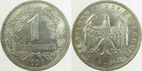35439D~1.5b 1 Reichsmark  1939D f.prfr/l.Korr.Spur J 354  