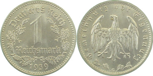 35439G~1.1 1 Reichsmark  1939G prfr/stgl J 354  