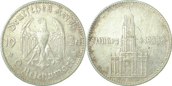 35534F~2.8 2 Reichsmark  1934F Kirche ss+ J 355  