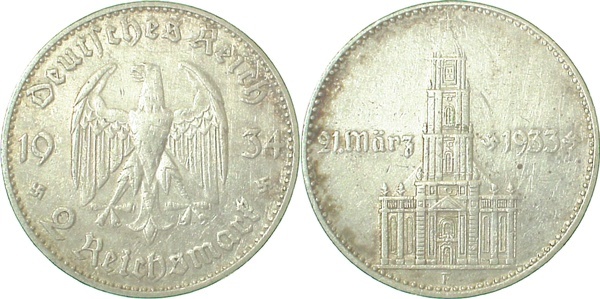 35534F~2.8 2 Reichsmark  1934F Kirche ss+ J 355  