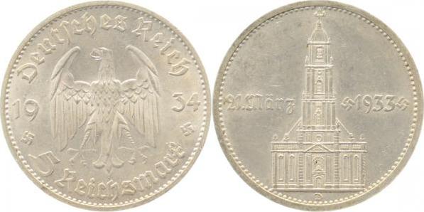 35634D~2.2 5 Reichsmark  1934D Kirche m.D. f.vz J 356  