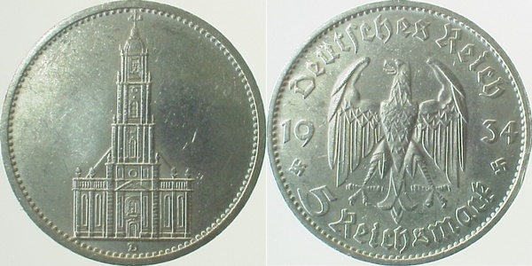 35734D~2.2 5 Reichsmark  1934D Kirche o.D. vz- J 357  