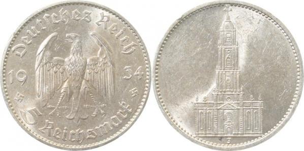 35734J~1.8b 5 Reichsmark  1934J Kirche o.D. vz+ min. Rf. J 357  