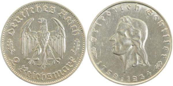 35834F~2.2 2 Reichsmark  1934F Fr.Schiller fast vz J 358  