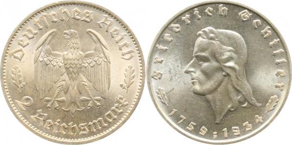 35834F~1.3 2 Reichsmark  1934F Fr.Schiller prfr/f.prfr !!! J 358  