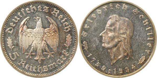 35934F~0.5-GG-PAT 5 Reichsmark  1934F vz/stgl aus Pol. Platte !!! J 359  