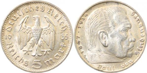 36035F~1.5 5 Reichsmark  Hindenburg 1935F vz/st J 360  