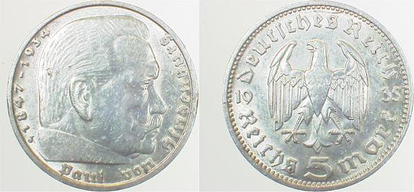 36035J~2.0 5 Reichsmark  Hindenburg 1935J vz J 360  