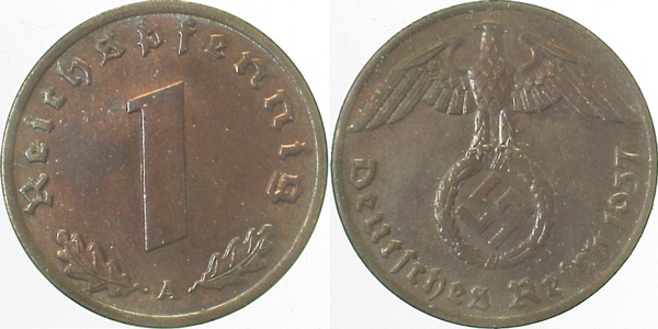 36137A~1.2b 1 Pfennig  1937A prfr sch.Patina J 361  