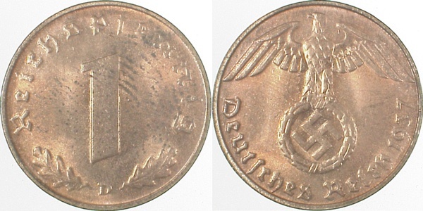 36137D~1.2 1 Pfennig  1937D prfr J 361  