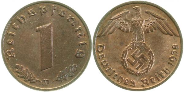 36138D~1.2 1 Pfennig  1938D prfr J 361  