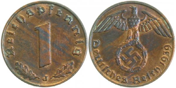 36139J~1.2b 1 Pfennig  1939J prfr.sch.Patina J 361  