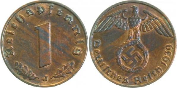 36139J~1.2b 1 Pfennig  1939J prfr.sch.Patina J 361  