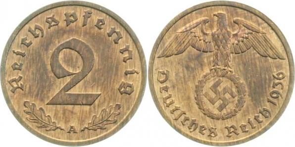 36236A~1.5b 2 Pfennig  1936A vz/stgl gereinigt  J 362  