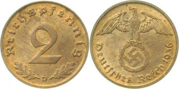 36236D~1.8 2 Pfennig  1936D vz+ J 362  