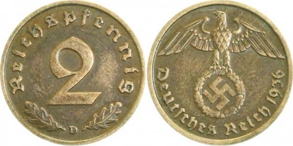 36236D~2.5 2 Pfennig  1936D ss/vz J 362  