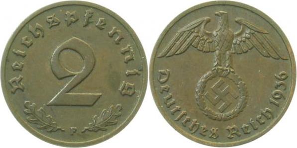 36236F~2.0 2 Pfennig  1936F vz Patina J 362  