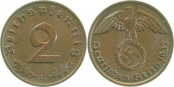 36237D~1.2 2 Pfennig  1937D prfr J 362  