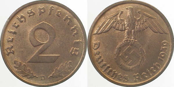 36239D~1.0 2 Pfennig  1939D stgl J 362  