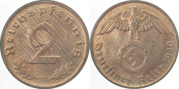 36240D~1.0 2 Pfennig  1940D stgl J 362  