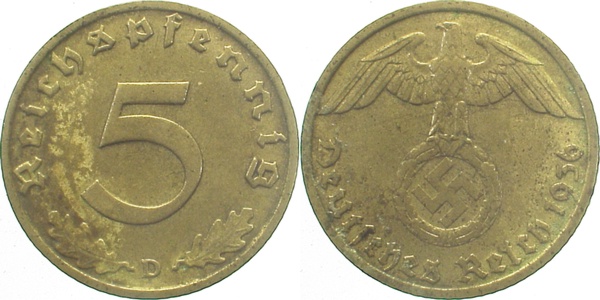36336D~2.5 5 Pfennig  1936D ss/vz J 363  