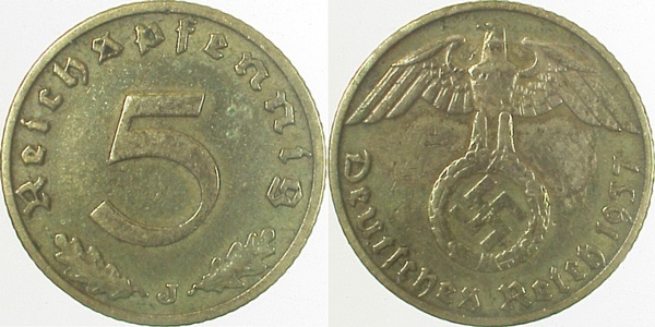 36337J~2.5 5 Pfennig  1937J ss/vz J 363  