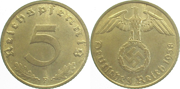 36338F~1.5 5 Pfennig  1938F vz/st J 363  