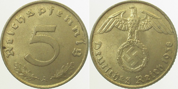 36338A~1.5 5 Pfennig  1938A f.prfr J 363  