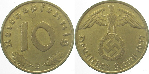 36437E~2.2 10 Pfennig  1937E vz- J 364  