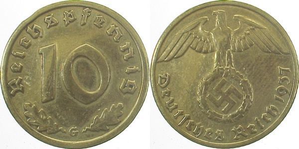 36437G~3.0 10 Pfennig  1937G ss J 364  