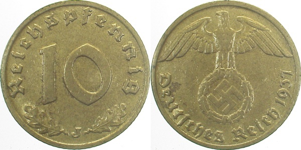 36437J~2.5 10 Pfennig  1937J ss/vz J 364  