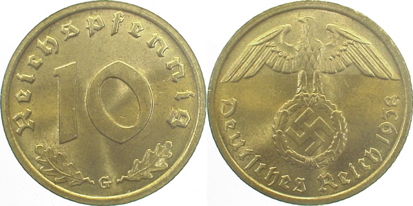 36438G~1.2 10 Pfennig  1938G prfr J 364  