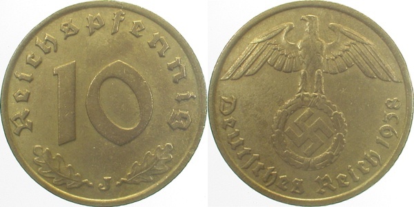 36438J~1.5 10 Pfennig  1938J vz/st !! J 364  