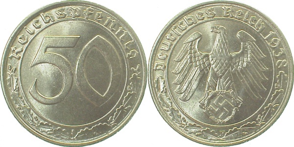 36538F~1.5 50 Pfennig  1938F vz/stgl !! J 365  