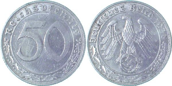 36538J~2.5 50 Pfennig  1938J ss/vz J 365  