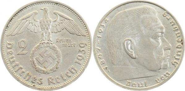 36639A~1.5 2 Reichsmark  Hindenburg 1939A vz/st J 366  