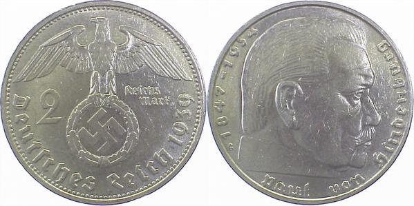 36639G~2.0 2 Reichsmark  Hindenburg 1939G vz J 366  