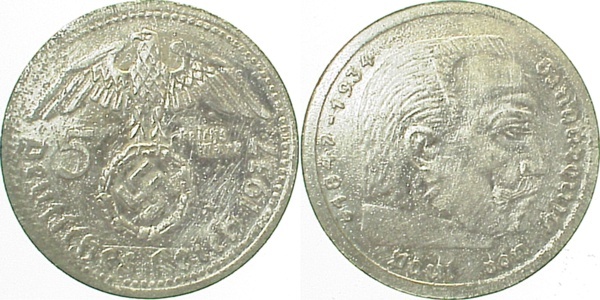 367----~ 5 Reichsmark  Hindenburg Spielgeld J 367  