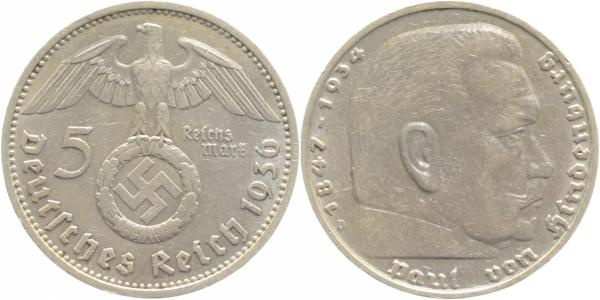 36736D~2.5b 5 Reichsmark  Hind.1936D/ Mzz.doppelt J 367  