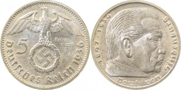 36736E~1.3 5 Reichsmark  1936E prfr/f.prfr !! J 367  