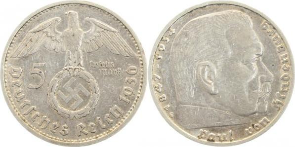 36736G~2.5 5 Reichsmark  Hindenburg 1936G ss/vz J 367  