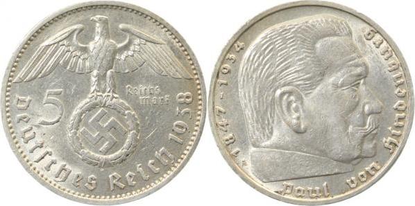 36738A~1.8 5 Reichsmark  Hindenburg 1938A vz+ J 367  