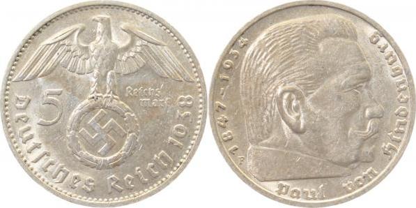 36738F~2.0 5 Reichsmark  Hindenburg 1938F vz J 367  