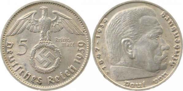 36739D~2.0b 5 Reichsmark  1939D vz min. Rf. J 367  