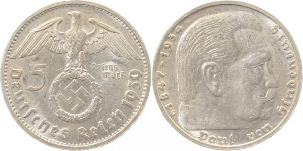 36739G~1.8 5 Reichsmark  Hindenburg 1939G vz+ J 367  