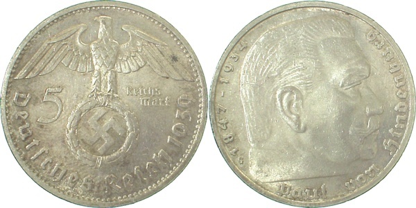 36739G~2.8b 5 Reichsmark  Hdb 39G ss+ Jsz: doppelt !!! J 367  