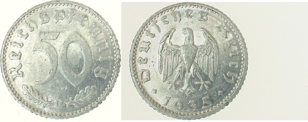 36835D~2.5 50 Pfennig  1935D ss/vz J 368  